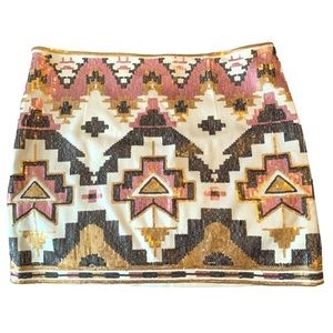 Fate Pink & Gray Sequined Tribal Chevron Pattern Mini Skirt Sz  S